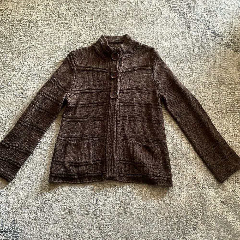 Ladies LH Sport brown medium weight sweater/ cardigan w/3 button snap closure L